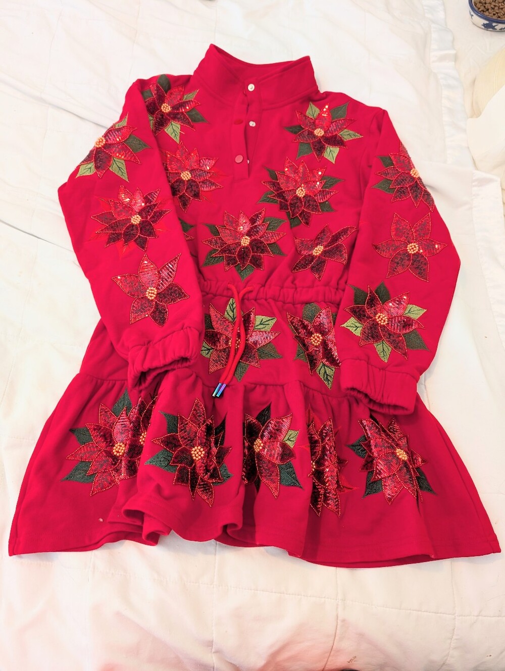 Queen Of Sparkles Red Poinsettia Mini Dress